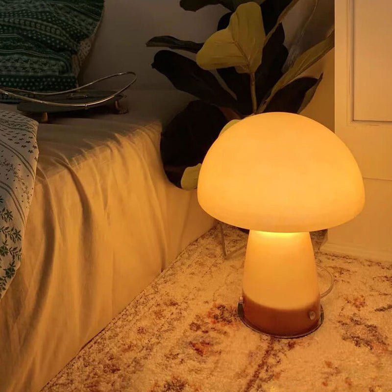Nordic Orange White Glass Mushroom 1-Light Table Lamp