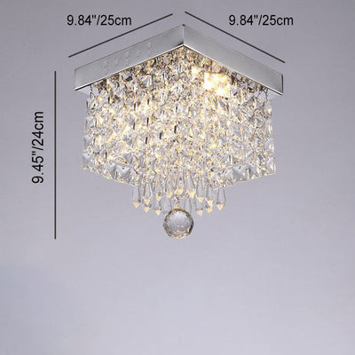 Plafonnier LED moderne carré en acier inoxydable avec abat-jour en cristal 