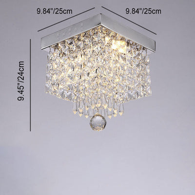 Modern Light Luxury Square Stainless Steel Crystal Lampshade LED Flush Mount Ceiling Light