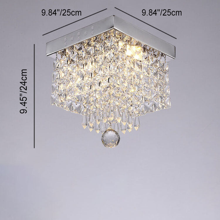 Plafonnier LED moderne carré en acier inoxydable avec abat-jour en cristal 
