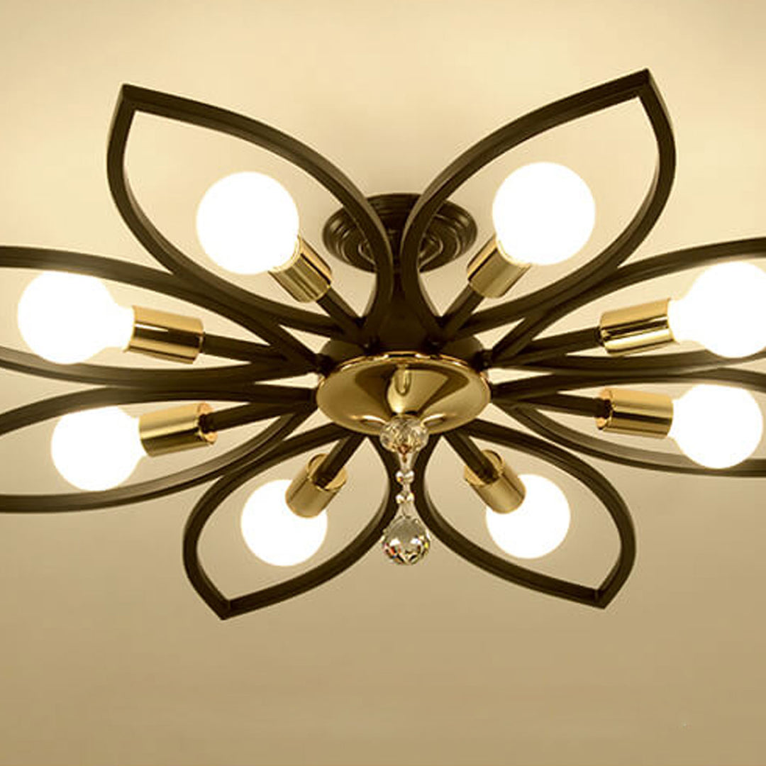 Nordic Light Luxury Wrought Iron Crystal 6/8-Light Flush Mount Ceiling Light