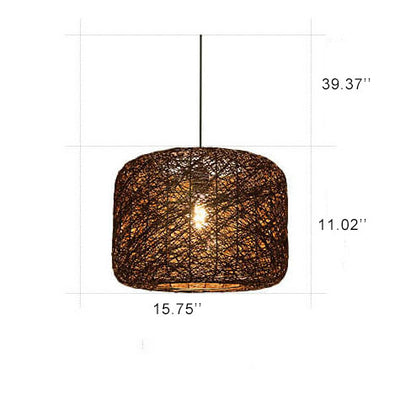 Modern Rattan Weaving 1-Light Cylinder Pendant Light