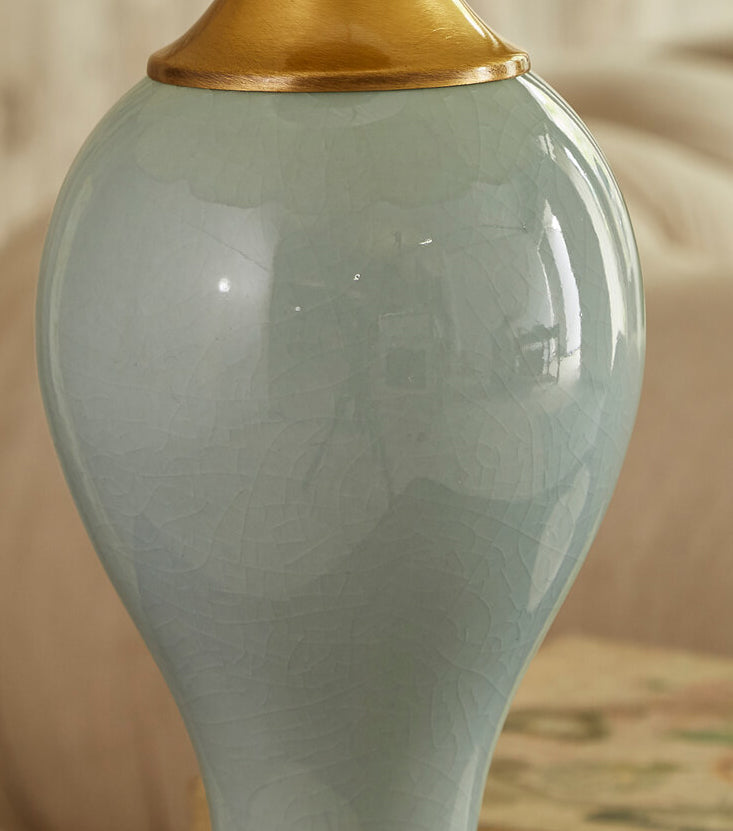 Vintage Fabric Waterdrop Base Ceramic 1-Light Table Lamp