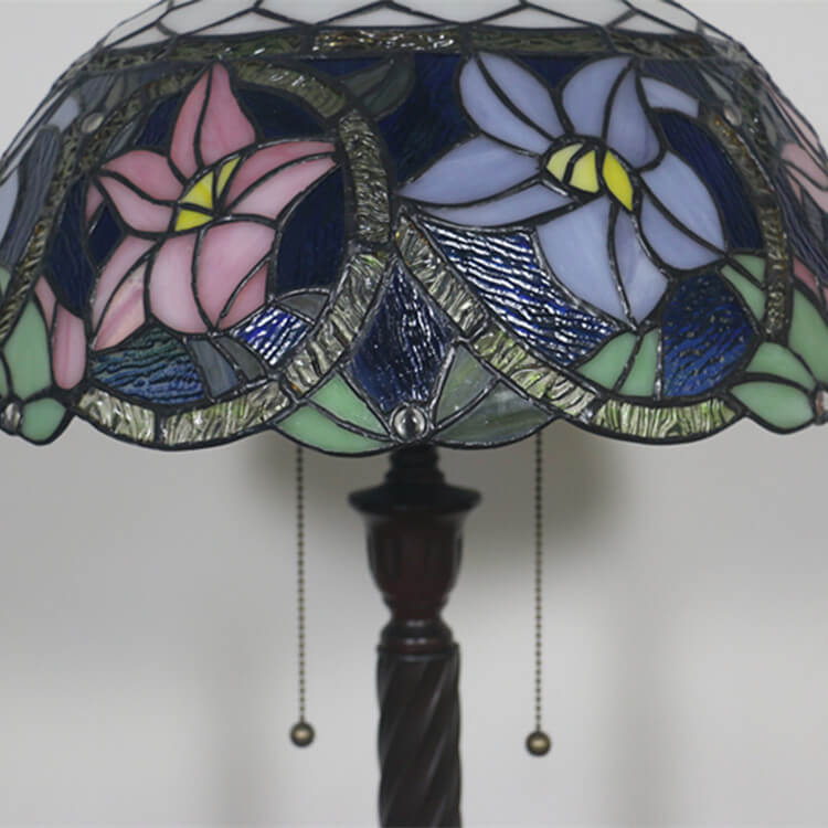 Vintage Tiffany Flower Blue Glass 2-Light Standing Floor Lamp