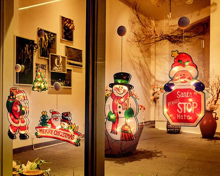 Décoration de fenêtre à ventouse avec lumières de Noël à l&