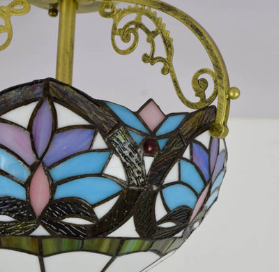 Tiffany Mediterranean Blue Stained Glass 2-Light Semi-Flush Mount Ceiling Light