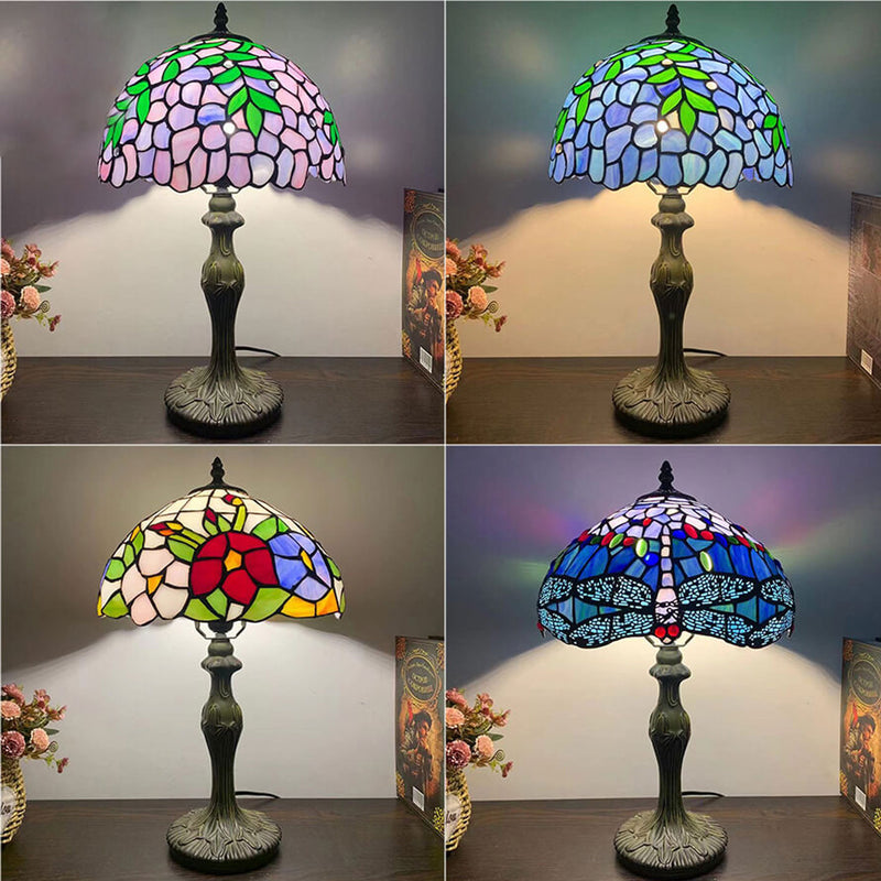 Lampe de table à 1 lumière en verre teinté en alliage Tiffany 