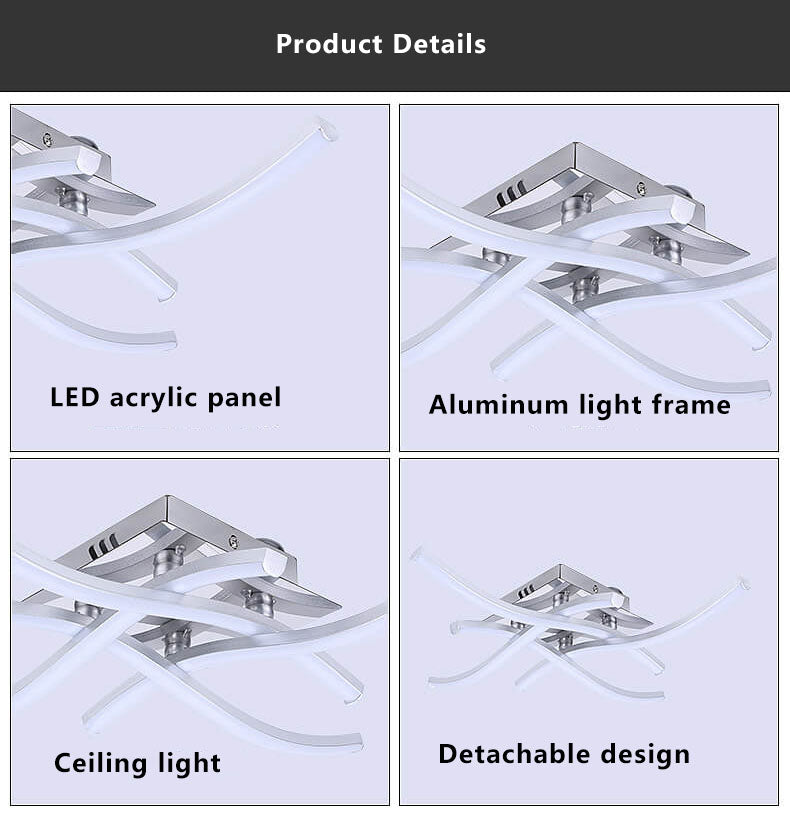مصباح سقف LED شبه متدفق من الألومنيوم بتصميم خط موجة بسيط 