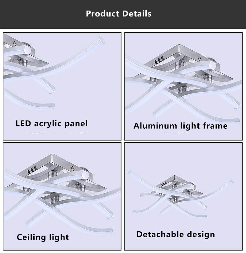 Minimalist Line Wave Aluminum LED Semi-Flush Mount Ceiling Light