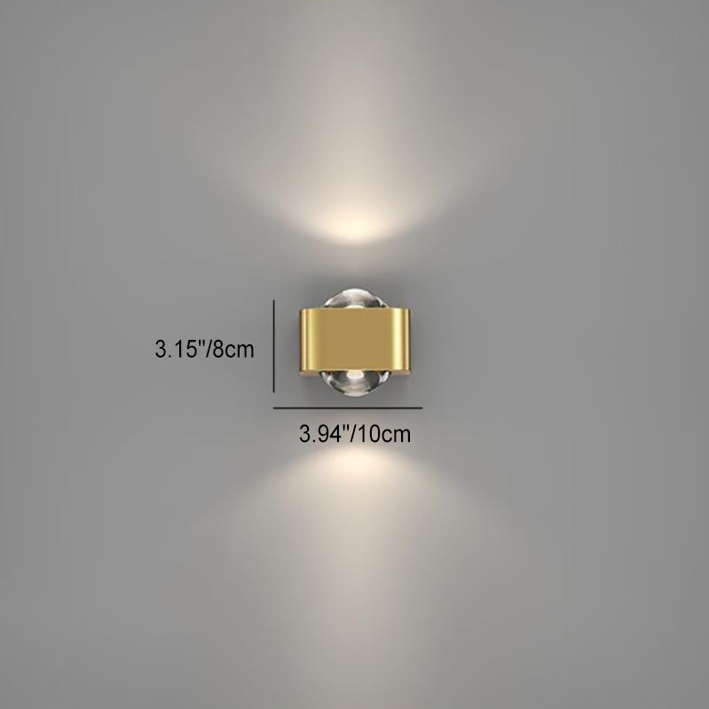 مصباح حائط LED مضيء لأعلى ولأسفل بتصميم مكعب مستطيل مستدير من النحاس العصري البسيط لغرفة النوم 