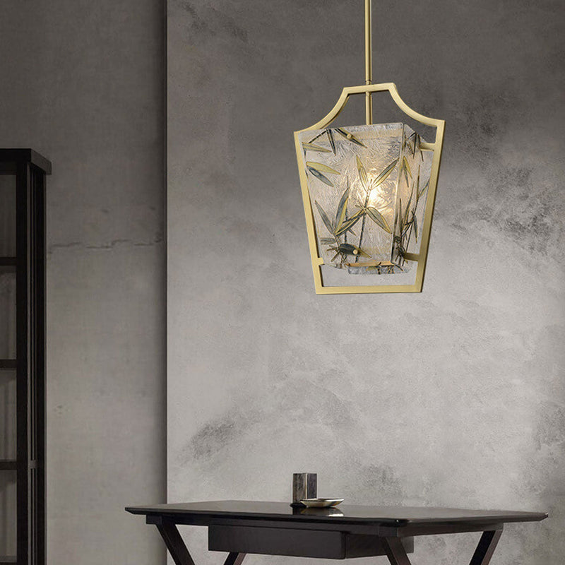 Full Copper Chinese Enamel Painted 1-Light Pendant Light