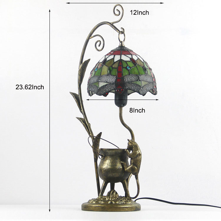 Vintage Tiffany Dome Buntglas Maussockel 1-Licht Tischlampe 