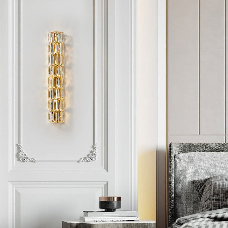 French Light Luxury Crystal Column LED Wall Sconce Lamp