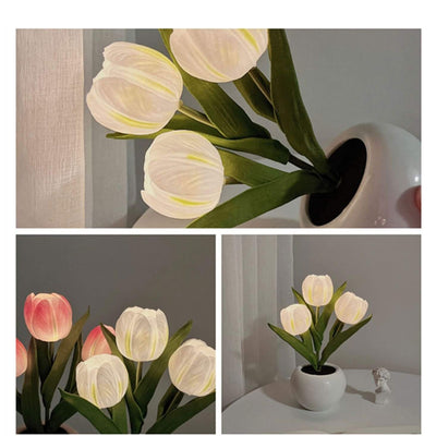 Lampe de Table LED Ambiante Décorative Bouquet de Fleurs Simulées Tulipe 