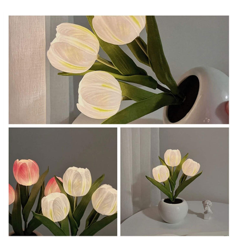 Lampe de Table LED Ambiante Décorative Bouquet de Fleurs Simulées Tulipe 