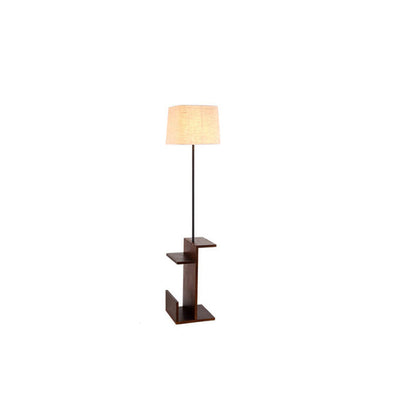 Nordic Fabric Column Shade Log Shelf 1- Light Standing Floor Lamp