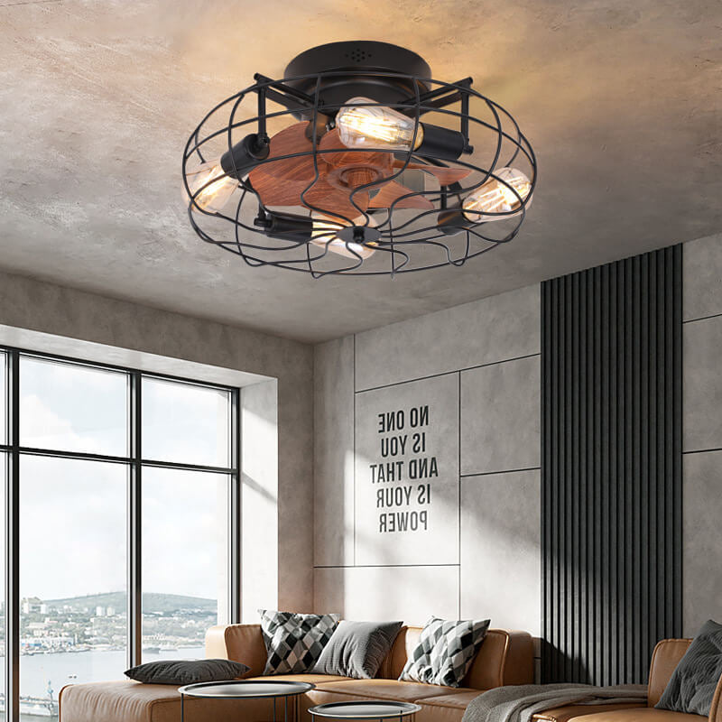 Industrial Retro Tungsten Light Bulb 4-Light Flush Mount Ceiling Fan Light