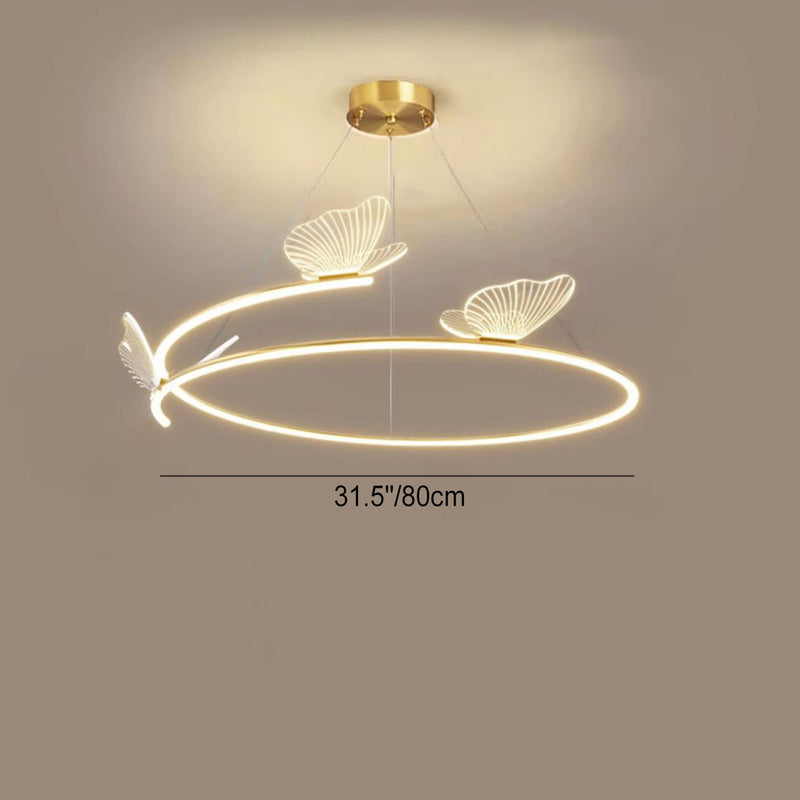 Contemporary Art Deco Acrylic Butterfly Hardware Circle Shade LED Pendant Light For Living Room