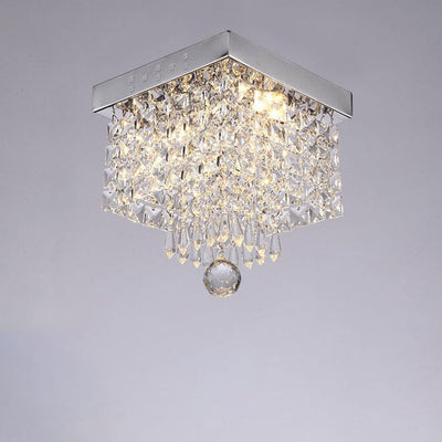 Plafonnier LED moderne carré en acier inoxydable avec abat-jour en cristal 
