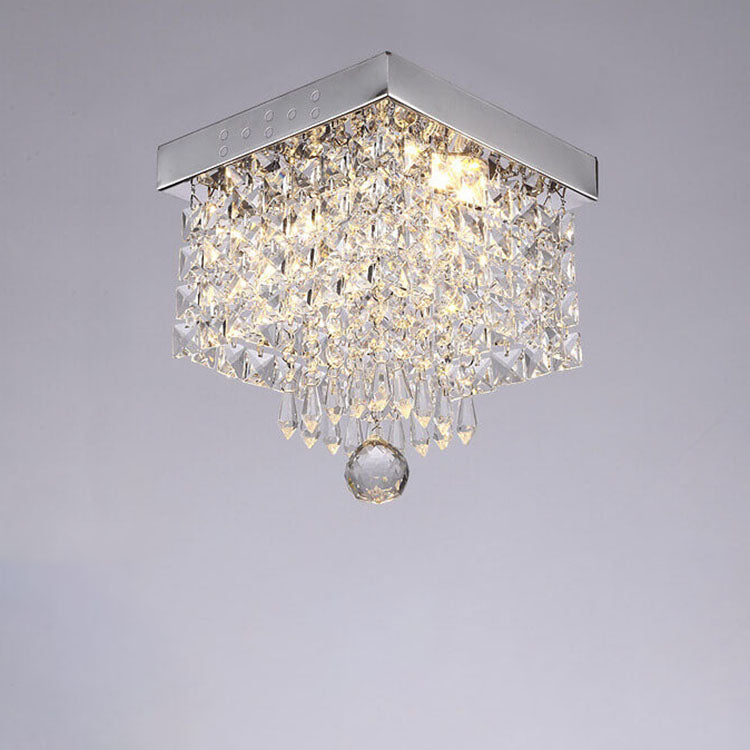 Modern Light Luxury Square Stainless Steel Crystal Lampshade LED Flush Mount Ceiling Light