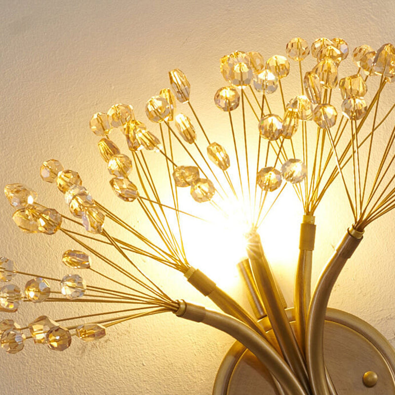 Moderne Luxus-Glas-Löwenzahn-Blumen-Design-Messing-Wandleuchte mit 1 Licht
