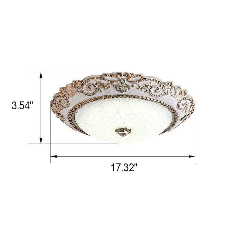 European Retro Round Carved Lace Resin Glass LED Flush Mount  Ceiling Light