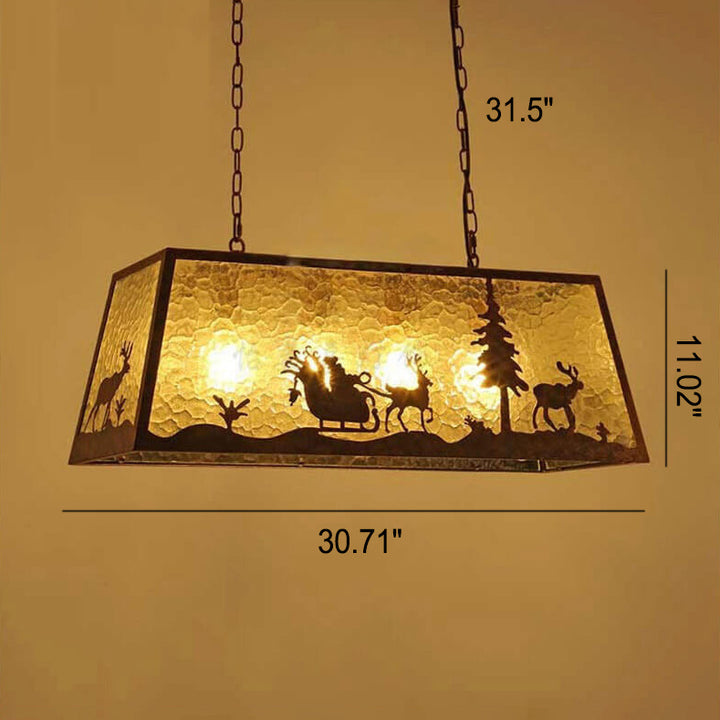 Industrieller Vintage-Wasser-Muster-Glas-Elch-Schlitten-Design 1/4 Licht-Kronleuchter 