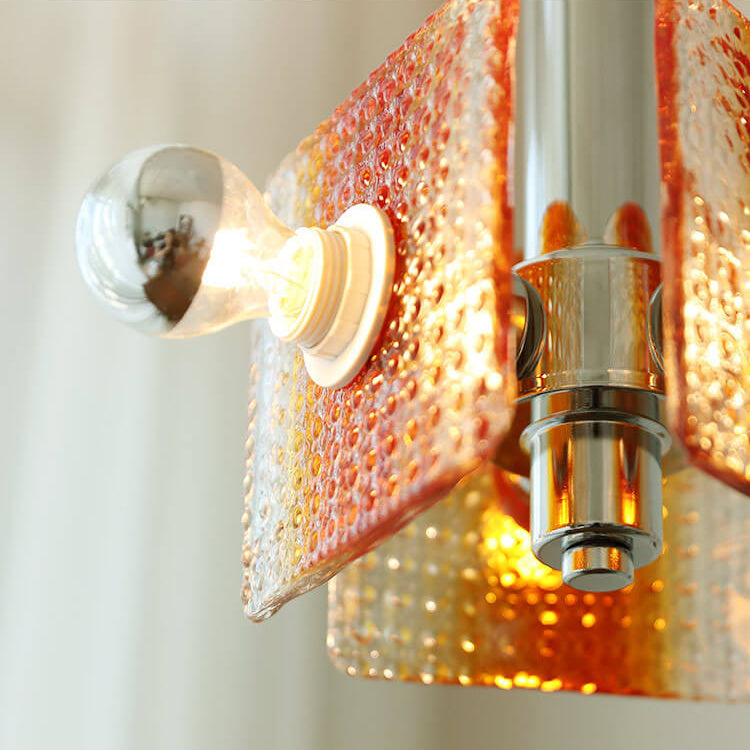 Vintage Caramel Glass Iron Square 3-Light Chandelier