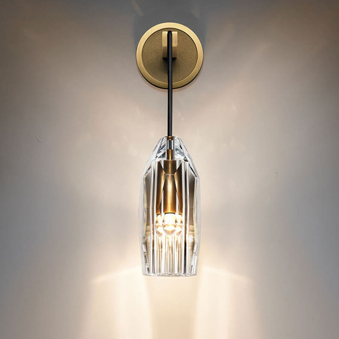 Applique murale moderne à 1 lumière en cuivre avec colonne de cristal de luxe 