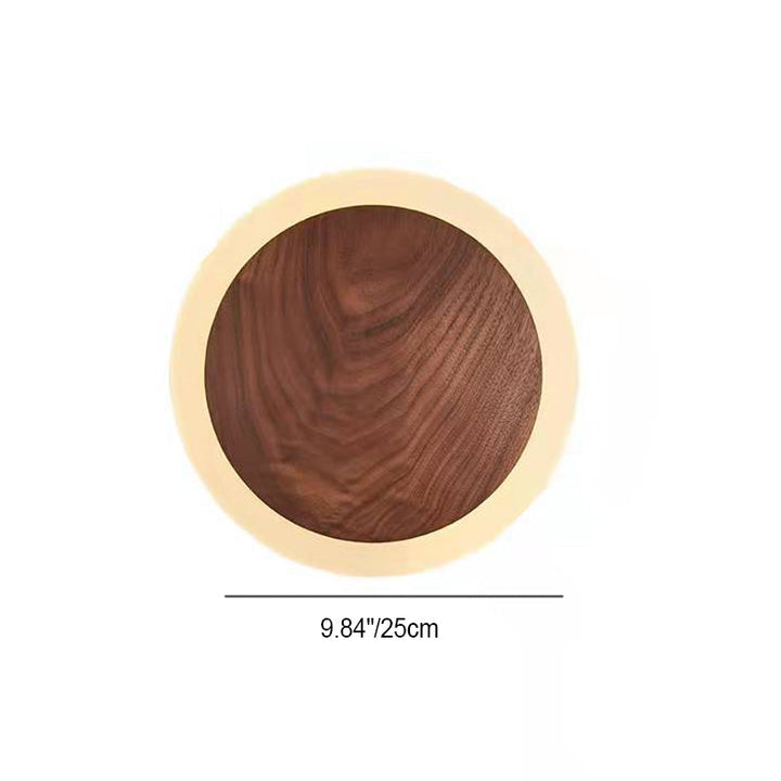 Aplique de pared LED con pantalla redonda de nogal negro japonés tradicional para sala de estar 