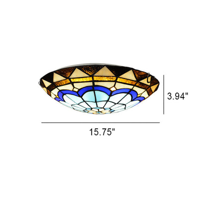 Tiffany Mediterranean Blue Stained Glass Round 2/3/4 Light Flush Mount Ceiling Light