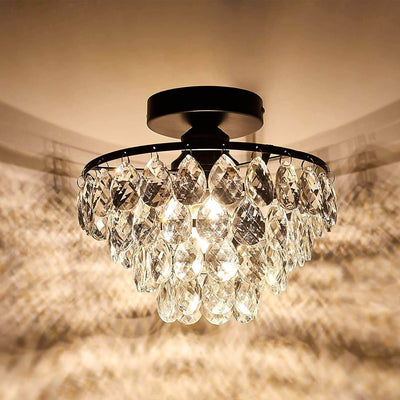 Vintage Luxury Crystal Tassel 1-Light Semi-Flush Mount Ceiling Light