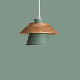 Modern Metal Wooden Top 1-Light Cylinder Pendant Light