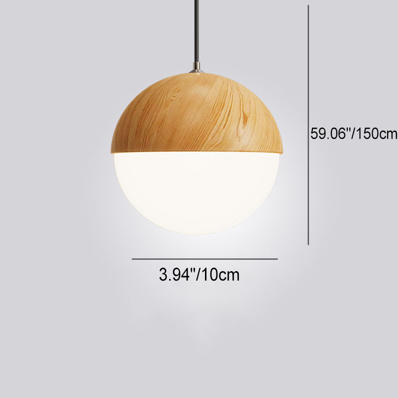 Japanese Wood Grain Round Oval Iron 1-Light Pendant Light