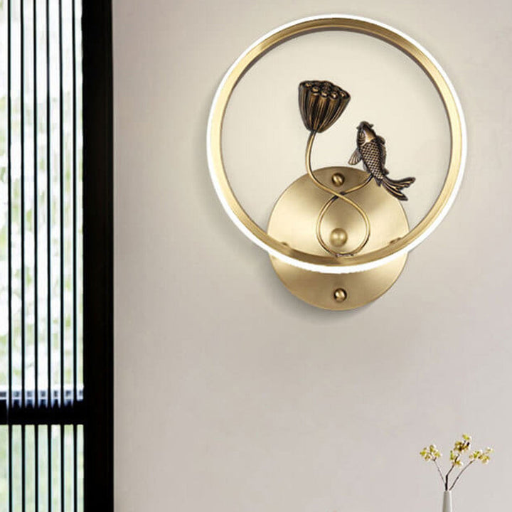 Applique murale LED de style chinois moderne avec design créatif de paysage de bassin de lotus 