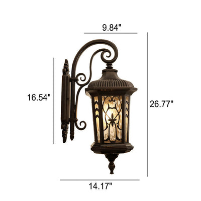 European Outdoor Carved Cage Aluminum Glass 1-Light Wall Sconce Lamp