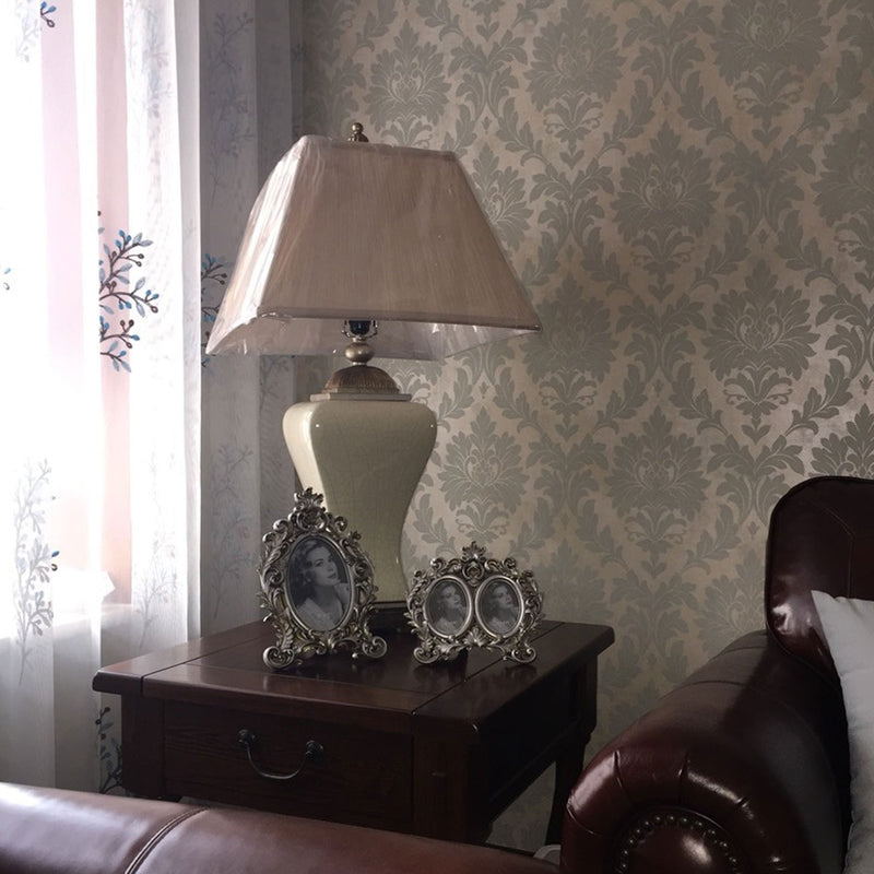 Lampe de table rétro de luxe en céramique avec abat-jour en tissu 1 lumière 