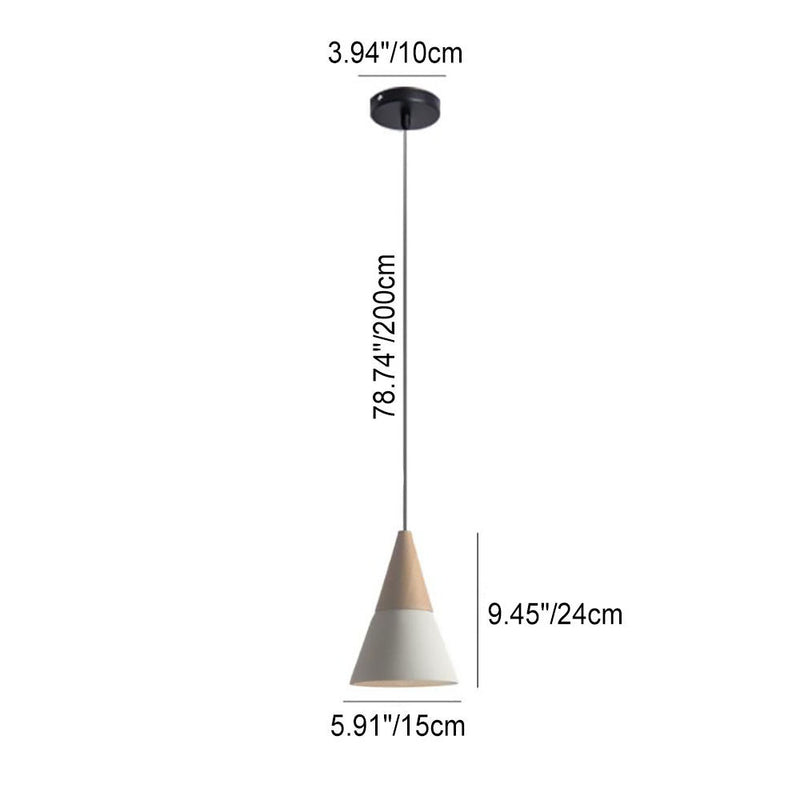 Suspension Luminaire à 1 Lumière en Bois de Sable Blanc Minimaliste Moderne en Forme de Trompette Évasée 
