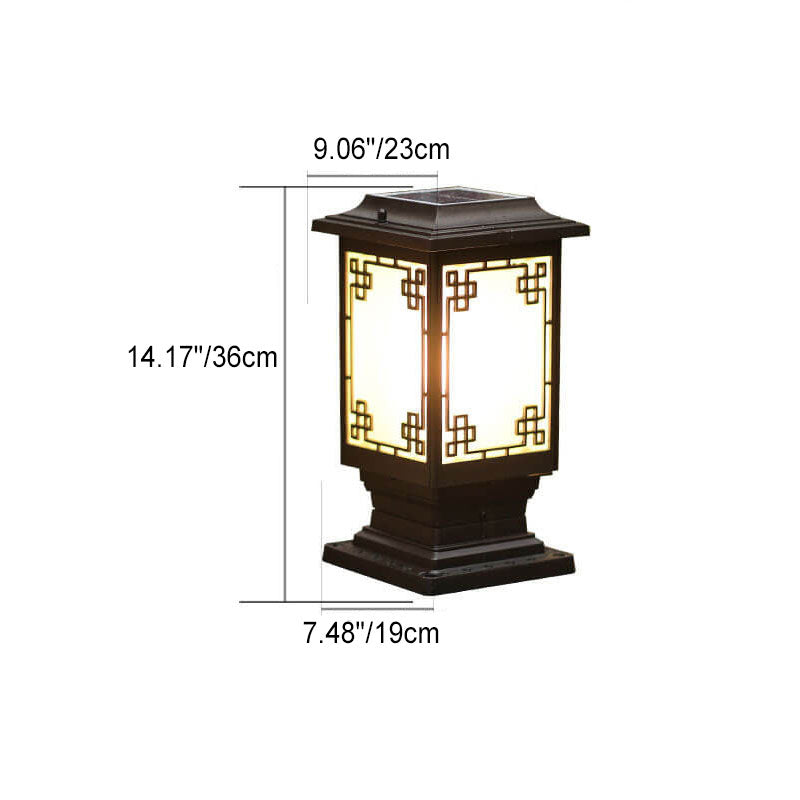 Solar Chinesisches Fenster Quadrat Post Head 1-Licht Wasserdichte Garten Landschaft Licht 