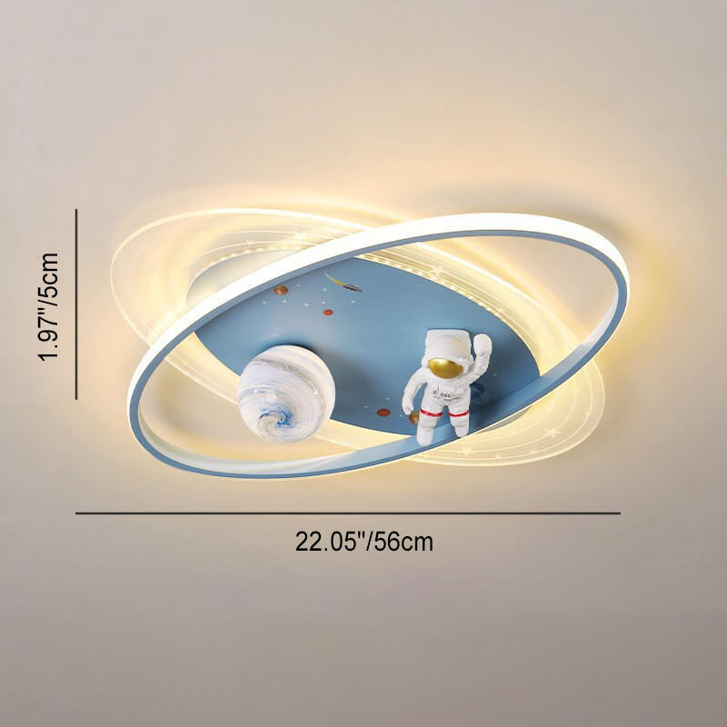 Childlike Cartoon Resin Astronaut Round Acrylic LED Flush Mount Ceiling Light