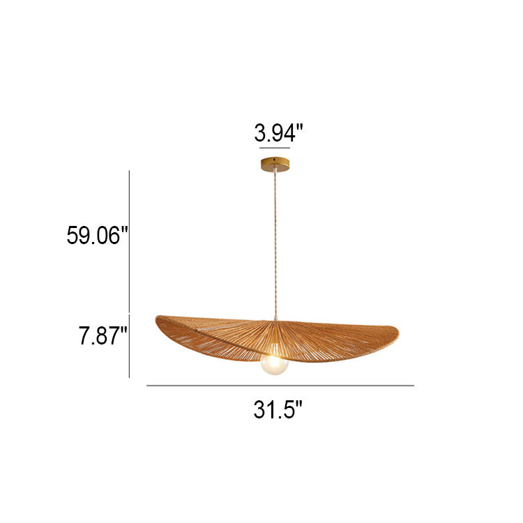 Japanese Minimalist Rope Weaving Straw Hat Round 1-Light Pendant Light