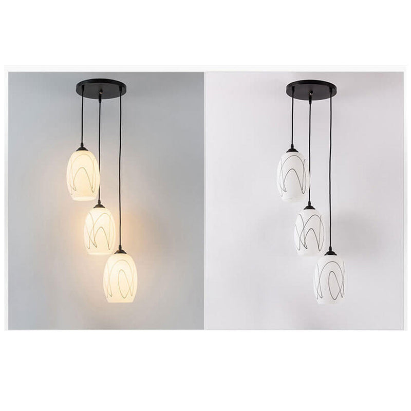 Modern Minimalist Striped Pattern Glass Island Light 3-Light Chandelier