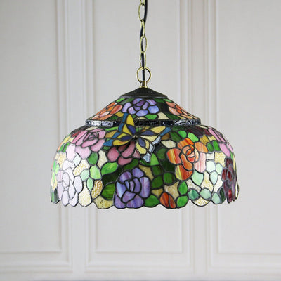European Retro Tiffany Color Butterfly Design 1-Light Pendant Light