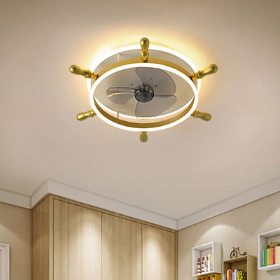 Creative Cartoon Rudder Round Design LED Flush Mount Ceiling Fan Light