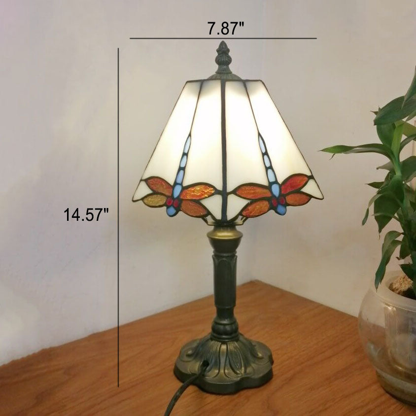 Europäische Vintage Tiffany Quadrat Buntglas Eisen 1-Licht Tischlampe 