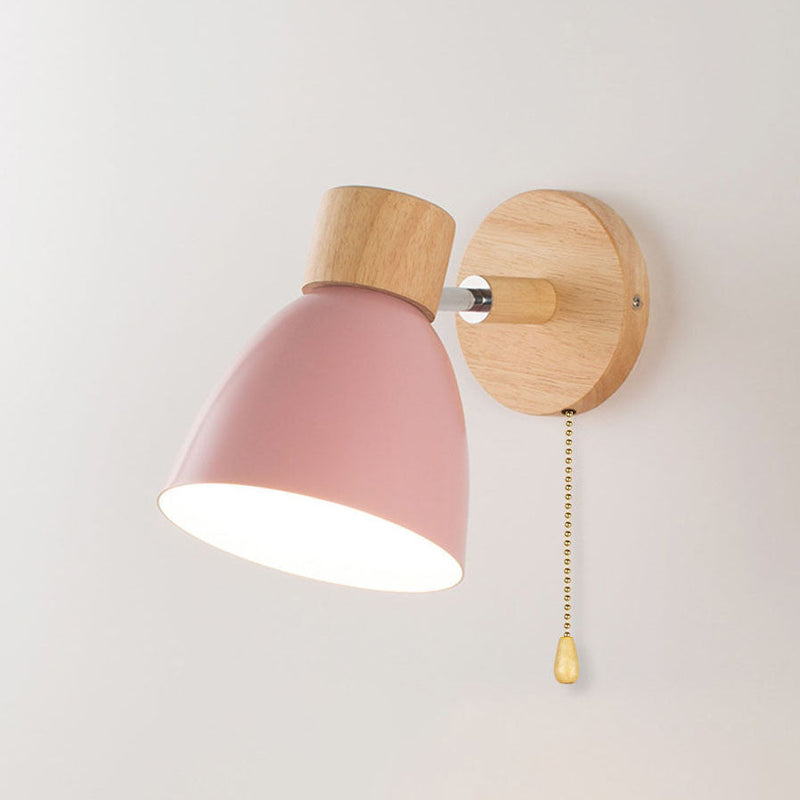 Modern Minimalist Solid Color Macaron Iron Wood 1-Light Wall Sconce Lamp