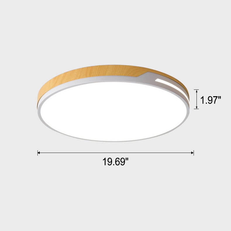 Nordische minimalistische runde LED-Deckenleuchte mit Holzkante