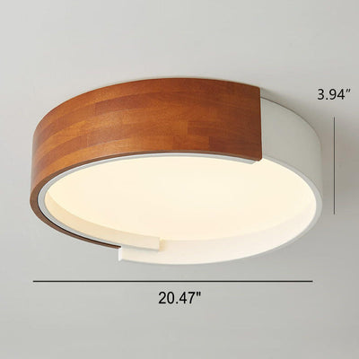 Modern Simple Round Wooden Log LED Flush Mount Ceiling Light