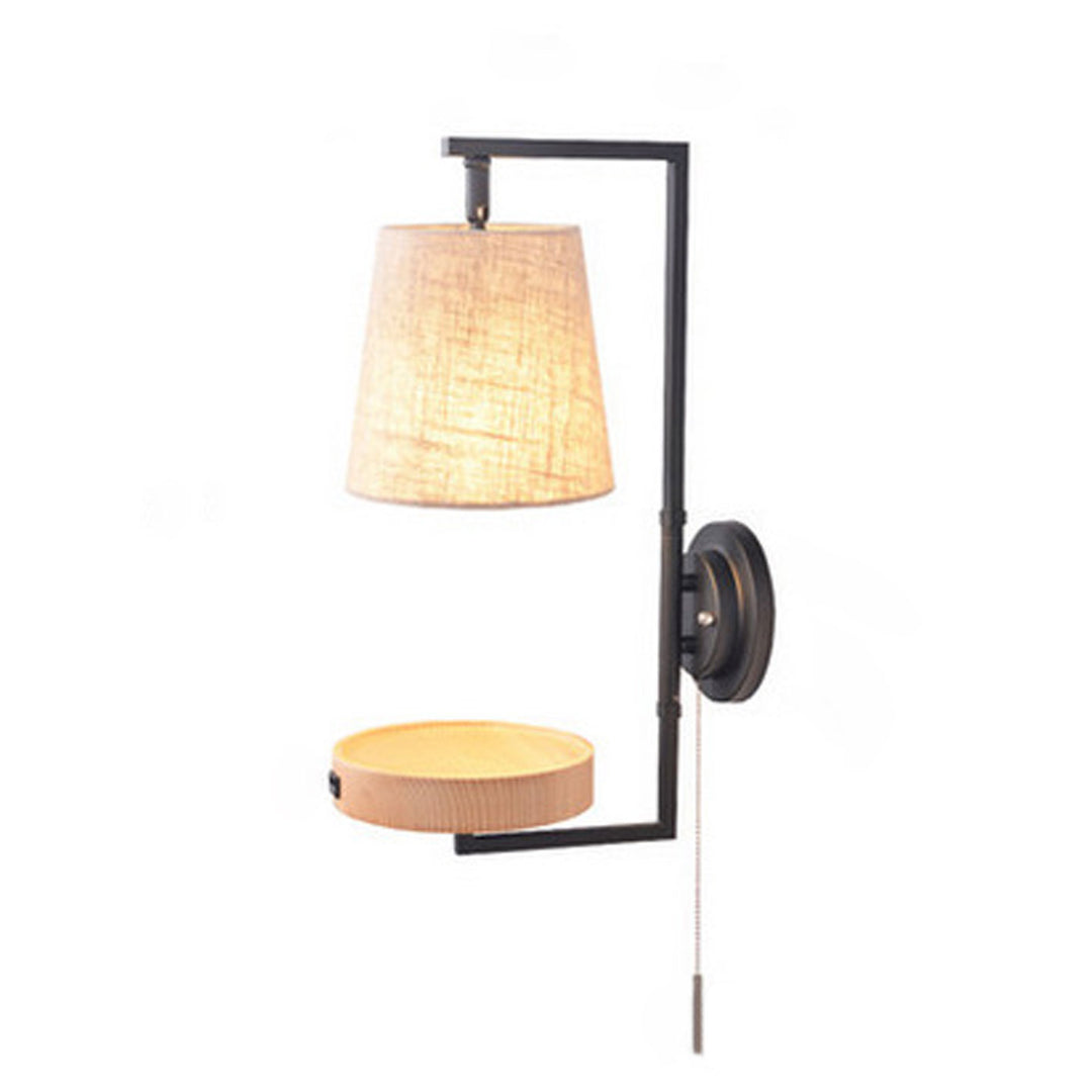Nordic Light Luxury Solid Wood Wrought Iron Fabric 1-Light Wall Sconce Lamp