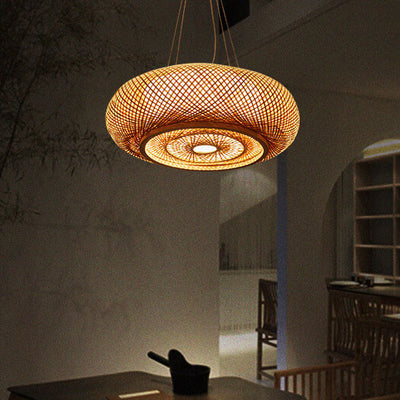 Modern Bamboo Weaving Round 1-Light Chinese Pendant Light